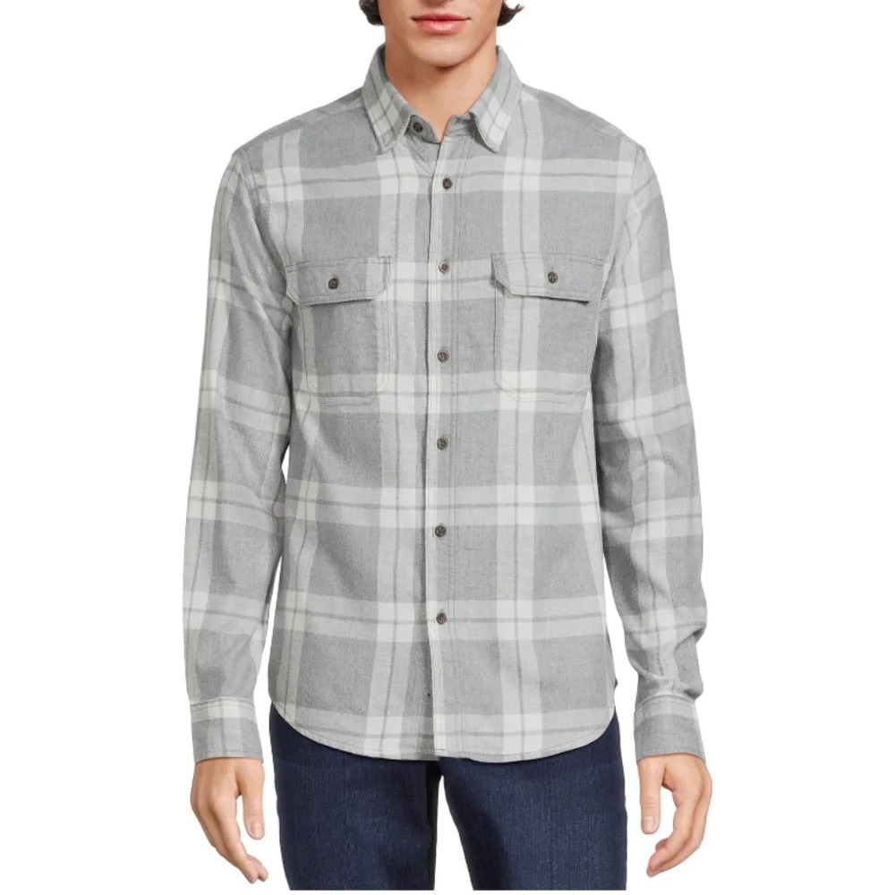 George Men's Size 3XL (54-56) Long Sleeve Flannel Shirt Medium Grey Plaid